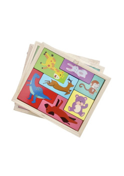 Puzzle din Lemn Flippy, Tip Tetris, +4 Ani, cu Animale Colorate 3D, 7 Piese, Multicolor