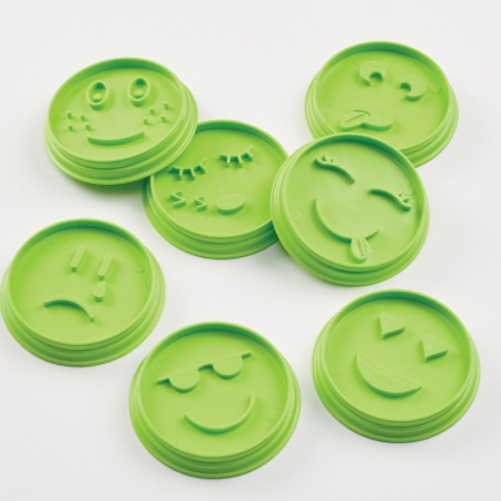 Set 7 Forme de Prajituri, Flippy, Model Emoticoane Smiley Face, Diferite Expresii, 7.7 x 1.5 cm, din PP, Verde