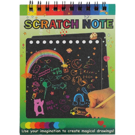 Caiet cu fise razuibile Flippy, DIY Magic Scratch, 12 File, Curcubeu, Creion din Lemn, Cartonase negre, 14 x 10 cm, verde