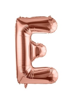 Balon Folie Metalizata Litera E, Flippy, 100 cm, Umflati cu Heliu sau Aer, Ambalaj Individual, Pai inclus, Rose Gold