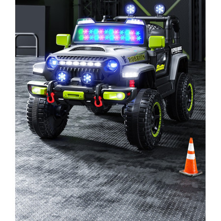 Mașină Electrică pentru Copii, Flippy, Off-Road, Conectare Bluetooth, telecomandă, Tracțiune Integrală, Lumina Intermitenta, Baterie 12V 7Ah, 120x63x68cm, Gri