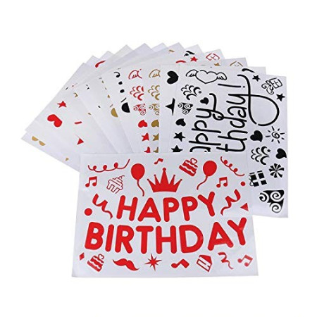 Sticker Autocolant pentru Baloane, Flippy, Tematica Aniversare, Model Happy Birthday, 29x21 cm, Rosu