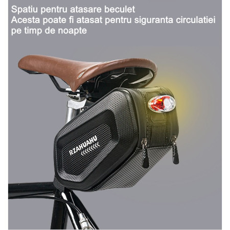 Borseta pentru bicicleta Flippy, Hard Shell, material piele artificiala si carbon, 20x12x11.5 cm, prindere de sa, capacitate 2L, impermeabila, negru