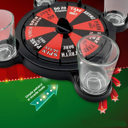 Joc de Baut Ruleta cu Pahare de Shot Flippy, 15 x 16.5 cm, Rosu/Negru