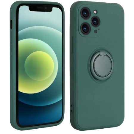 Husa protectie Flippy compatibila cu Apple iPhone XR Liquid Silicone Ring cu suport rotativ Verde