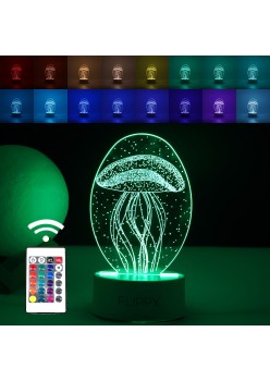 Lampa LED decorativa, Flippy, 3D, Meduza, din material acril si lumina multicolora, alb