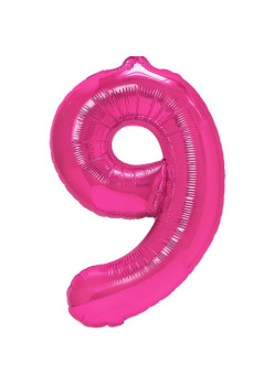 Balon din Folie Metalizata Flippy, Figurina Cifra, Tema Aniversare 40 cm, Ambalaj Individual, Pai inclus, Umflare cu Aer sau Heliu, Roz, Cifra 9