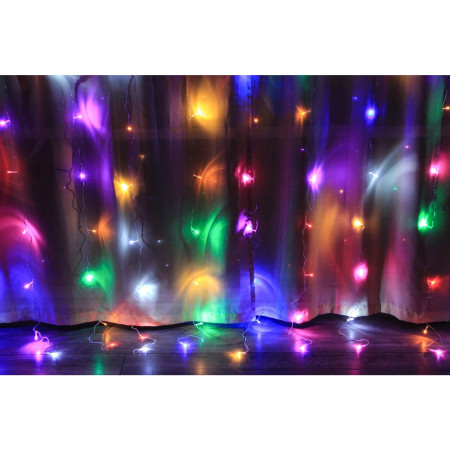 Instalatie Craciun, Tip Perdea IP44, 3m x 1m, 100 Led-uri, Multicolor, USB si telecomanda cu 8 functii, Flippy