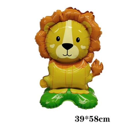 Balon din Folie Metalizata, Flippy, Mini Figurine Animalute, Model Leu, Tematica Aniversare, 39x58 cm, Ambalaj Individual, Pai Inclus, Umflare cu Aer sau Heliu, Multicolor