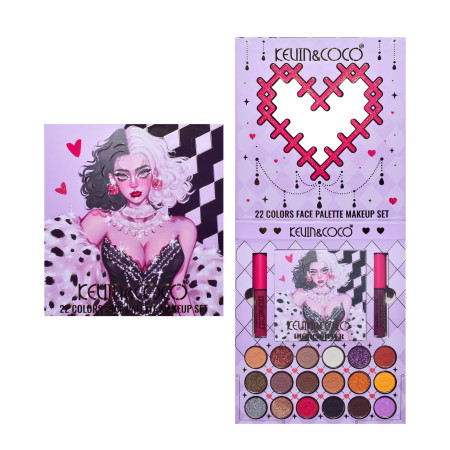 Set 4 Produse de Machiaj, KEVIN & COCO, Black-White Witch, 22 culori, 19.7 x 21.2 x 2.5 cm