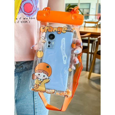 Husa subacvatica Waterproof Flippy, Snowproof, Universala, Impermeabila, pentru telefon sau documente, cu snur, Orange Girl, Portocaliu