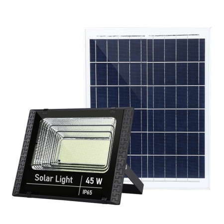 Proiector LED SMD 45W cu incarcare solara Flippy, panou solar, cu telecomanda, suport prindere, material ABS, 1.5AH, 170 LED-uri, 133Lm, 13.1x14.5 cm, negru