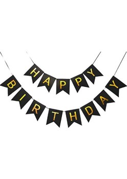 Banner Happy Birthday 100x200 cm, Flippy, Dimensiune Stegulet 11.5x16.5 cm, Rola de Ata Inclusa, Negru