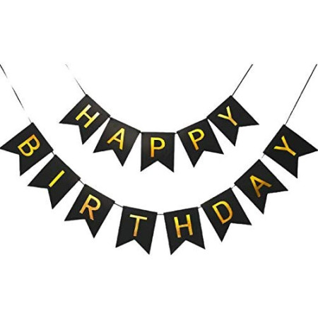 Banner Happy Birthday 100x200 cm, Flippy, Dimensiune Stegulet 11.5x16.5 cm, Rola de Ata Inclusa, Negru