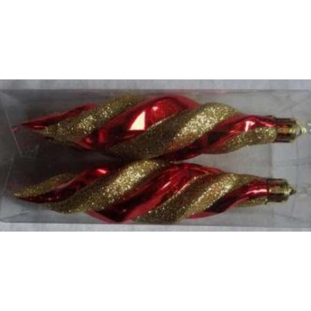 Set 4 ornamente rosu cu auriu - shiny, glitter - 11cm