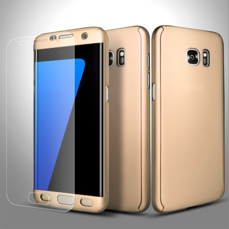 Husa Samsung Galaxy S7 Edge Full Cover 360 Auriu + Folie de protectie