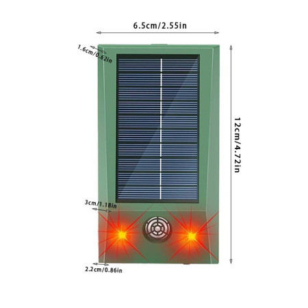 Aparat Solar LED cu Ultrasunete, Flippy, Repelent pentru Animale Mari si Mici, Lumina Rosie si Alba, Anti Rozatoare, Anti Insecte, Frecventa 9-36.5KHZ, 12 X 6.5 cm, Verde