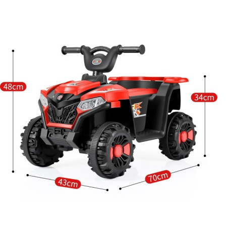 Masinuta Electrica Flippy, pe 4 Roti, Tip ATV, cu Acumulator, Sistem Anti-Rasturnare, Sistem de Lumini si Sunet, 2-5 Ani, 70 x 43 x 48 cm, Rosu