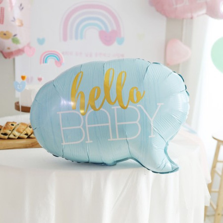 Balon din Folie Metalizata, Flippy, Figurina Norisor, Tema Hello Baby , 59x50 cm, Ambalaj Individual, Pai Inclus, Umflare cu Aer sau Heliu, Albastru