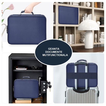 Geanta Flippy pentru Depozitare Acte si Documente, Facturi, Carduri, cu Cod de Securitate, 2 Compartimente, Impermeabila, 37 x 10.5 x 27 cm, Albastru Marin