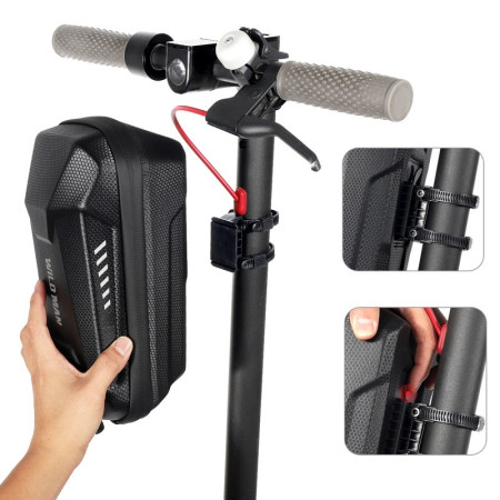 Borseta pentru bicicleta/trotineta Flippy, spatiu de depozitare, antisoc, waterproof, cu fermoar, 3L, material carbon si plastic dur,  pentru trotineta electrica scuter, bicicleta, negru