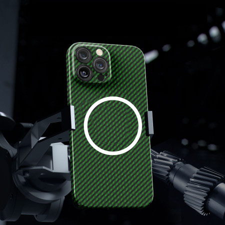 Husa de protectie pentru iPhone 14 Pro, Flippy, Magnetica, MagSafe, Carbon Fiber Protectie Antisoc, Verde