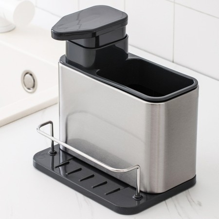 Dispenser Multifunctional, Flippy, pentru Detergent, Sapun, Dezinfectant, cu Suport pentru Ustensile, Negru