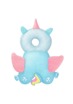 Perna tip Rucsac pentru Protectia Capului, Flippy, Tetiera tip Unicorn, pentru Bebelusi, Design tip Plasa, 33x6x19 cm, 180 g, Albastru