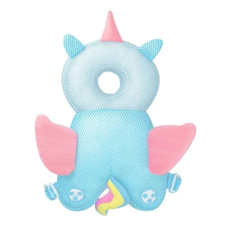 Perna tip Rucsac pentru Protectia Capului, Flippy, Tetiera tip Unicorn, pentru Bebelusi, Design tip Plasa, 33x6x19 cm, 180 g, Albastru