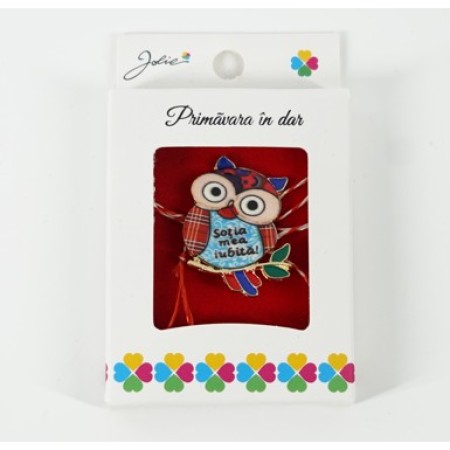 Martisor Brosa Mica in Cutie, Dimensiune Brosa 2.5-3 cm, Material Metal, Model Bufnita 