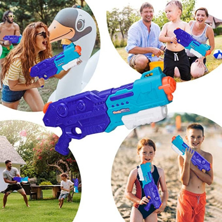 Pistol cu Apa pentru Copii, Rezervor de 1500 ml, Maner de transport, Pentru Piscina/Plaja, Flippy, 3 ani+, Bleumarin, Lungime 44 cm