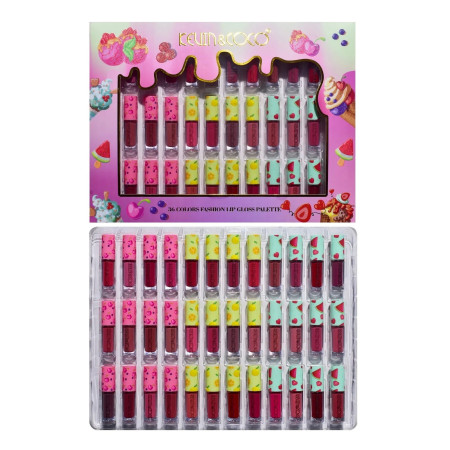 Set de Buze, KEVIN & COCO, 36 Lip Gloss-uri, Model Capac cu Fructe, 32.3 x 24.3 x 2.4 cm, Multicolor