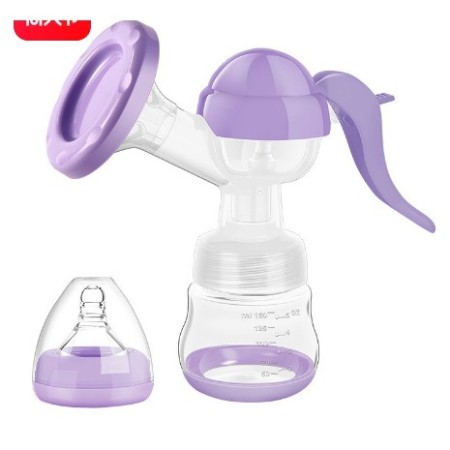 Pompa de San Manuala Multifunctionala, Flippy, Portabila, cu Tetina pentru Biberon, Anti-Scurgere, Anti-Reflux, 17x18 cm, 150 mL, Silicon, Recipient Transparent, Mov