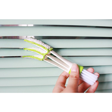 Perie Multifunctionala de Curatare, Flippy, pentru Ventilatie Auto, Doua Capete, Moale, Microfibra, Alb-Verde, 16.25cm