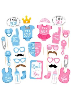 Set 43 de Accesorii pentru Petrecere, Flippy, Props pentru Coltul de Poze, Gender Reveal, Tematica Baby Shower, Albastru-Roz