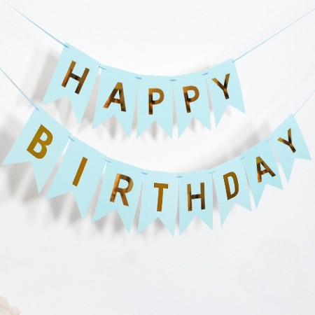 Banner Happy Birthday 100x200 cm, Flippy, Dimensiune Stegulet 11.5x16.5 cm, Rola de Ata Inclusa, Albastru