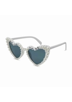 Ochelari in Forma de Inima, Flippy, pentru Petrecerea Burlacitelor, Tematica Nunta, Protectie Soare, 15.3x5.7x14.5 cm, Scris Bride to Be cu Perle, Alb