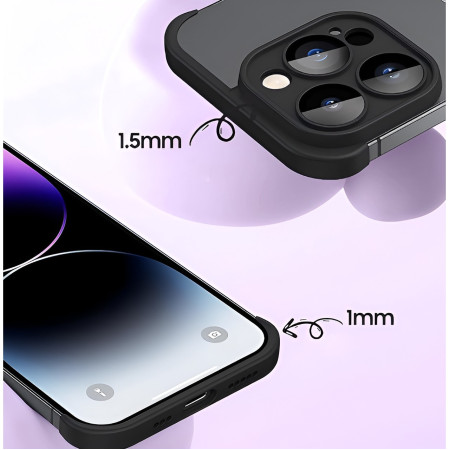 Husa Metalica Edgeless Compatibila cu iPhone 15 Pro, Flippy, Protectie pentru Colturi si Camera, Aliaj, Antisoc, Antizgariere, Negru Metalizat