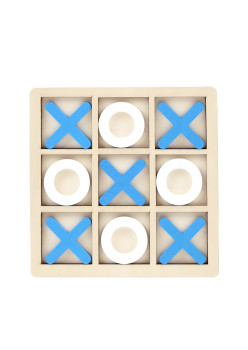 Jucarie Montessori Tic Tac Toe, Flippy, Educativa, Interactiva, din lemn, X si O, 9 Piese, 14.3x14.3 cm, Albastru Alb