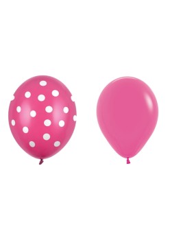 Set 10 Baloane din Latex, Flippy, Model Party cu Buline si Simple, 30 cm, Fucsia, 2.8 g