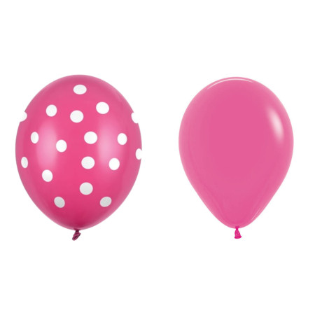 Set 10 Baloane din Latex, Flippy, Model Party cu Buline si Simple, 30 cm, Fucsia, 2.8 g