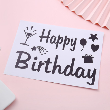 Sticker Autocolant pentru Baloane, Flippy, Tematica Aniversare, Model Happy Birthday, 29x21 cm, Negru