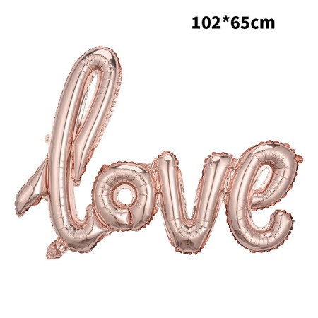 Balon din Folie Metalizata, Flippy, Model Love scris de mana, 102x65 cm, Tematica Ziua Îndrăgostiților, Ambalaj Individual, Pai Inclus, Umflare cu Aer sau Heliu, Rose Gold