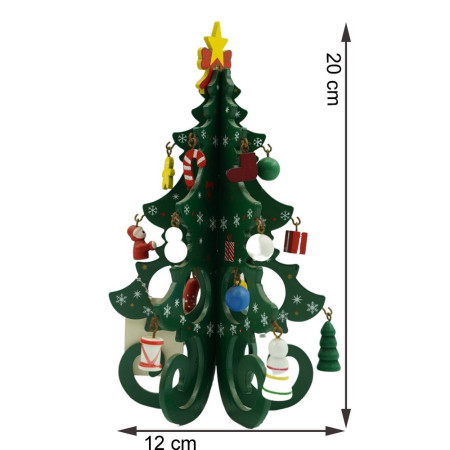 Decoratiune Craciun, Brad, Verde, 6 cavitati cu ornamente, 12 cm x 20 cm, Lemn, Flippy