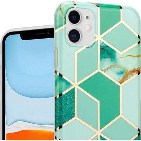 Husa protectie pentru Apple iPhone 11 Soft IMD TPU Marble Geometric Verde