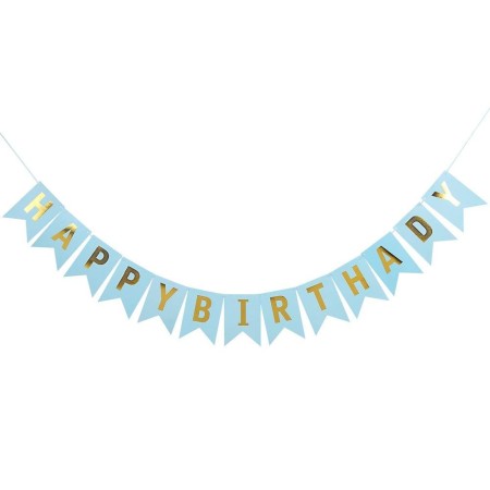 Banner Happy Birthday 100x200 cm, Flippy, Dimensiune Stegulet 11.5x16.5 cm, Rola de Ata Inclusa, Albastru