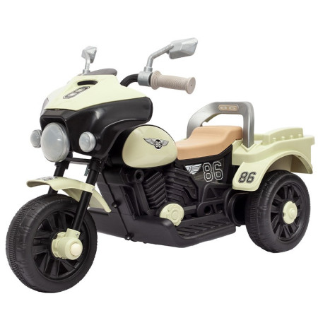 Motocicleta Electrica Flippy, cu Acumulator, cu Sistem Anti-Rasturnare, Sistem de Lumini si Muzica, Cutie de Depozitare, 1-8 Ani, 93 x 43 x 58 cm, Alb - Bej