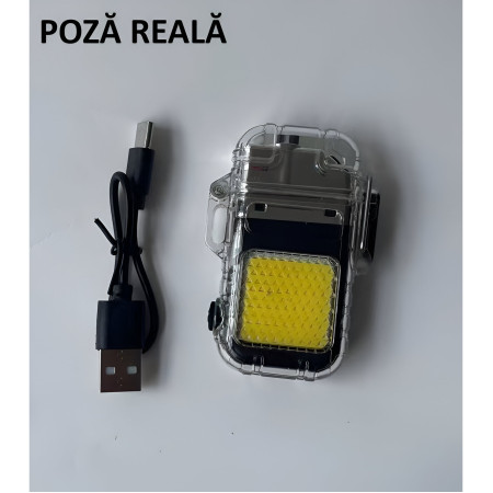 Lanterna Tip Breloc cu Bricheta, Flippy, Impermeabila, 3 Moduri Iluminare, 300 mAh, Incarcare USB-C, COB, Raza de Actiune 50 - 100 m, 7.4 x 4.9 x 1.7 cm, Gri