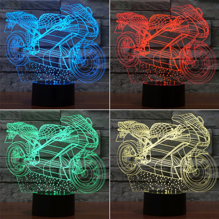 Lampa de Veghe cu Telecomanda si Baterii/USB 3D Model Motocicleta Multicolor