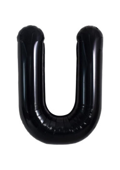 Balon Folie Metalizata Litera U, Flippy, 40 cm, Umflati cu Heliu sau Aer, Ambalaj Individual, Pai inclus, Negru